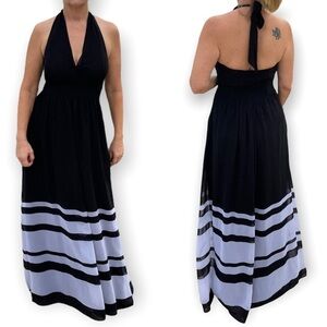 Express Black & Gray Maxi Halter Dress fully lined, empire waist elastic back﻿﻿﻿